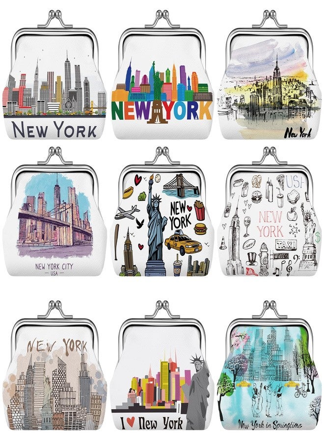 Yeyeplum 9 Pcs New York Souvenir Coin Purse Bulk for Women Souvenirs Gifts Change Wallet City Travel Vintage Kiss Lock Change Purses Bulk for Ladies Women Mother Teacher - Image 1